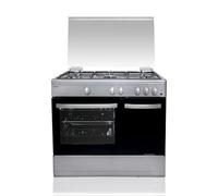 Svan Cocina Gas Butano 5 Zonas de Cocción, Horno 59 L, Inox SKGW5900PBX. Control Manual, Quemador WOK triple llama, 2 Programas de Cocción, Cristal en Puerta de Doble Capa, Tapa Abatible