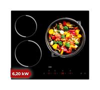 Svan Placa Vitrocerámica Cristal negro SV3601. Potencia máx. 6200 W, 3 Zonas de Cocción, 9 Niveles de Cocción, Control Táctil, Bloqueo y Autodesconexión de Seguridad