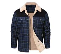 Svanco Men's Lumberjack Checked Flannel Overshirt - Fleece Lined Padded Shirt Jacket Navy Blue