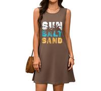 Svanco Summer Beach Dresses for Women, Tropical Print Casual Sleeveless Sundress with Round Neck, Hawaiian Beachwear for Coverup