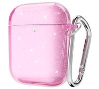 Svanove for Airpods Case Clear Glitter, Sparkly Bling Cute Airpods 1st 2nd Generation Case with Keychain, Hard Shell Girly Y2k Aesthetic Airpods Cover Accessories for Women Girl, Pink