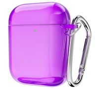 Svanove Airpods Case, Clear Transparent Silicone Cover for 1st/2nd Gen, Soft TPU Rubber, Neon Purple