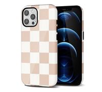 Svanove Checkered Phone Case for iPhone 12 Pro Max Case Plaid Lattice, Girly Cute Case for Women, Aesthetic Checker Print Design, Slim Thin Hard Shell Plastic Cover, Tan Brown White