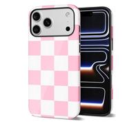 Svanove Checkered Phone Case for iPhone 17 Pro Max Case Plaid Lattice, Girly Cute Case for Women, Aesthetic Checker Print Design, Slim Thin Hard Shell Plastic Glossy Cover, Pink White