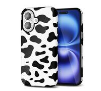 Svanove Cow Print Phone Case for iPhone 16 Case Girly Trendy Pattern, Retro Cool Animal Print, Luxury Cute Case for Women Girl, Glossy Aesthetic Y2k Hard Shell Plastic Slim Cover, Black