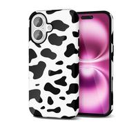 Svanove Cow Print Phone Case for iPhone 16 Plus Case Girly Trendy Pattern, Retro Cool Animal Print, Luxury Cute Case for Women Girl, Glossy Aesthetic Y2k Hard Shell Plastic Slim Cover, Black