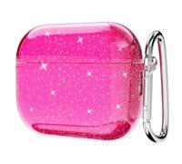 Svanove for Airpods 3 Case Clear Glitter, Sparkly Bling Cute Airpods 3rd Generation Case with Keychain, Hard Shell Girly Y2k Trendy Aesthetic Airpods Cover Accessories for Women Girl, Neon Hot Pink