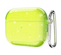 Svanove for Airpods 3 Case Clear Glitter, Sparkly Bling Cute Airpods 3rd Generation Case with Keychain, Hard Shell Girly Y2k Trendy Aesthetic Airpods Cover Accessories for Women Girl, Neon Yellow