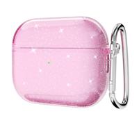 Svanove for Airpods 3 Case Clear Glitter, Sparkly Bling Cute Airpods 3rd Generation Case with Keychain, Hard Shell Girly Y2k Trendy Aesthetic Airpods Cover Accessories for Women Girl, Pink