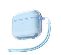 Svanove for Airpods 3 Case Clear with Strap, Cute Transparent Hard Shell Plastic Case for Airpods 3rd Generation Cover with Rope, Girly Y2K TPU Shockproof Protective Cases for Women Men, Light Blue