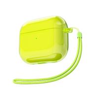 Svanove for Airpods 3 Case Clear with Strap, Cute Transparent Hard Shell Plastic Case for Airpods 3rd Generation Cover with Rope, Girly Y2K TPU Shockproof Protective Cases for Women Men, Neon Yellow