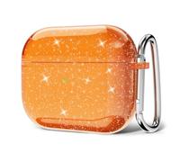 Svanove for Airpods 4 Case Clear Glitter, Sparkly Bling Cute Airpods 4th Generation Case with Keychain, Hard Shell Girly Y2k Trendy Aesthetic Airpods Cover Accessories for Women Girl, Neon Orange