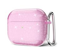 Svanove for Airpods 4 Case Clear Glitter, Sparkly Bling Cute Airpods 4th Generation Case with Keychain, Hard Shell Girly Y2k Trendy Aesthetic Airpods Cover Accessories for Women Girl, Pink