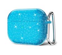 Svanove for Airpods 4 Case Clear Glitter, Sparkly Bling Cute Airpods 4th Generation Case with Keychain, Hard Shell Girly Y2k Trendy Aesthetic Airpods Cover Accessories for Women Girl, Neon Teal