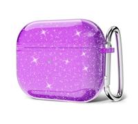 Svanove for AirPods 4 Case Clear Glitter - Sparkly Bling Cute Case with Keychain, Hard Shell Girly Y2k Trendy Aesthetic Cover Accessories for Women Girl, Neon Purple