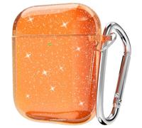 Svanove for Airpods Case Clear Glitter (1st/2nd), Cute Sparkle Bling Shiny Sparkly Transparent Airpods 2nd Generation Case Cover, Soft TPU Airpods 1st Case for Women Girl, Neon Orange