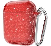 Svanove for Airpods Case Clear Glitter, Sparkly Bling Cute Airpods 1st 2nd Generation Case with Keychain, Hard Shell Girly Y2k Aesthetic Airpods Cover Accessories for Women Girl, Red