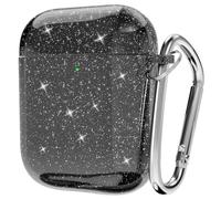 Svanove for Airpods Case Clear Glitter, Sparkly Bling Cute Airpods 1st 2nd Generation Case with Keychain, Hard Shell Girly Y2k Aesthetic Airpods Cover Accessories for Women Girl, Black