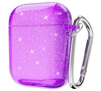 Svanove for Airpods Case Clear Glitter, Sparkly Bling Cute Airpods 1st 2nd Generation Case with Keychain, Hard Shell Girly Y2k Aesthetic Airpods Cover Accessories for Women Girl, Neon Purple