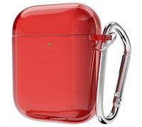 Svanove for Airpods Case Clear Hard Plastic, Transparent Simple Cute Airpods 1st 2nd Generation Case with Keychain, Girly Y2k Aesthetic Trendy Airpods Cover Accessories for Women Girl, Red