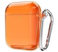 Svanove for Airpods Case Clear Hard, Transparent Simple Cute Airpods 1st 2nd Generation Case with Keychain, Girly Y2k Aesthetic Trendy Airpods Cover Accessories for Women Girl, Neon Orange