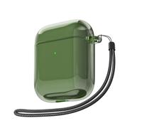 Svanove for Airpods Case Clear with Strap, Cute Transparent Hard Shell Plastic Case for Airpods 1st 2nd Generation Cover with Rope, Girly Y2K TPU Shockproof Protective Cases for Women Men, Green