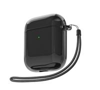 Svanove for Airpods Case Clear with Strap, Cute Transparent Hard Shell Plastic Case for Airpods 1st 2nd Generation Cover with Rope, Girly Y2K TPU Shockproof Protective Cases for Women Men, Black