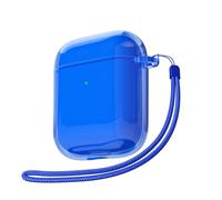 Svanove for Airpods Case Clear with Strap, Cute Transparent Hard Shell Plastic Case for Airpods 1st 2nd Generation Cover with Rope, Girly Y2K TPU Shockproof Protective Cases for Women Men, Neon Blue