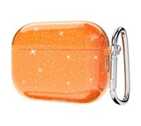 Svanove for Airpods Pro 2 Case Clear Glitter, Sparkly Bling Cute Airpods Pro 1st 2nd Generation Case with Keychain, Hard Shell Y2k Aesthetic Airpods Cover Accessories for Women Girl, Neon Orange
