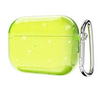 Svanove for Airpods Pro 2 Case Clear Glitter, Sparkly Bling Cute Airpods Pro 1st 2nd Generation Case with Keychain, Hard Shell Y2k Aesthetic Airpods Cover Accessories for Women Girl, Neon Yellow