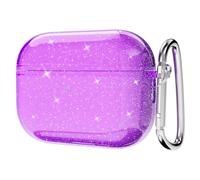 Svanove for Airpods Pro 2 Case Clear Glitter, Sparkly Bling Cute Airpods Pro 1st 2nd Generation Case with Keychain, Hard Shell Y2k Aesthetic Airpods Cover Accessories for Women Girl, Neon Purple