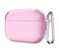Svanove for Airpods Pro 2 Case Clear Glitter, Sparkly Bling Cute Airpods Pro 1st 2nd Generation Case with Keychain, Hard Shell Y2k Aesthetic Airpods Cover Accessories for Women Girl, Pink
