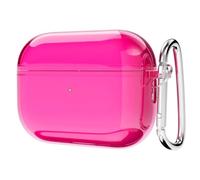 Svanove for Airpods Pro 2 Case Clear Hard Plastic, Transparent Simple Cute Airpods Pro 2nd Generation Case with Keychain, Y2k Aesthetic Trendy Airpods Cover Accessories for Women Girl, Neon Hot Pink
