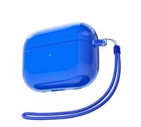 Svanove for Airpods Pro 2 Case Clear with Strap, Cute Transparent Hard Shell Plastic Case for Airpods Pro 1st 2nd Generation Cover with Rope, Girly Y2K TPU Protective Cases for Women Men, Neon Blue