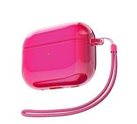 Svanove for Airpods Pro 2 Case Clear with Strap, Cute Transparent Hard Shell Plastic Case for Airpods Pro 1st 2nd Generation Cover with Rope, Girly Y2K TPU Protective Cases for Women, Neon Hot Pink