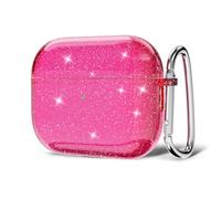 Svanove for Airpods Pro 3 Case Clear Glitter, Sparkly Bling Girly Cute Airpods Pro 3 Generation Case with Keychain, Hard Shell Y3k Aesthetic Bright Shiny Airpods Cover for Women, Neon Hot Pink