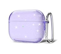 Svanove for Airpods Pro 3 Case Clear Glitter, Sparkly Bling Girly Cute Airpods Pro 3 Generation Case with Keychain, Hard Shell Y3k Aesthetic Bright Shiny Airpods Cover for Women, Light Purple