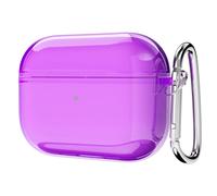 Svanove for Airpods Pro Case Clear Hard Plastic, Transparent Simple Cute Airpods Pro 1st Generation Case with Keychain, Y2k Aesthetic Trendy Airpods Cover Accessories for Women Girl, Neon Purple