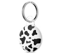 Svanove for Airtag Holder Case Cow Print, Cute Pattern Airtag Keychain, Luxury Trendy Air tag Accessories, Girly Aesthetic Design Itag Key Ring Cover for Women Girl Kids, Black
