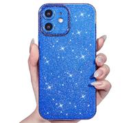 Svanove for iPhone 12 Mini Case Glitter, Sparkly Girly Cute Bling Sparkle Shiny Shimmer Bright Phone Case for Women Girls, Glittery Thin Slim Jelly Soft Silicone Rubber Gel Plastic Cover, Neon Blue