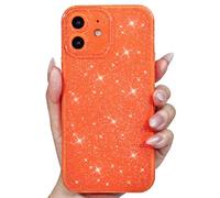 Svanove for iPhone 12 Mini Case Glitter, Sparkly Girly Cute Bling Sparkle Shiny Shimmer Bright Phone Case for Women Girls, Glittery Thin Slim Jelly Soft Silicone Rubber Gel Plastic Cover, Neon Orange