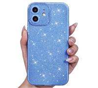 Svanove for iPhone 12 Mini Case Glitter, Sparkly Girly Cute Bling Sparkle Shiny Shimmer Bright Phone Case for Women Girls, Glittery Thin Slim Jelly Soft Silicone Rubber Gel Plastic Cover, Light Blue