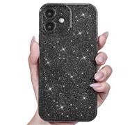 Svanove for iPhone 12 Mini Case Glitter, Sparkly Girly Cute Bling Sparkle Shiny Shimmer Bright Phone Case for Women Girls, Glittery Thin Slim Jelly Soft Silicone Rubber Gel Plastic Cover, Black