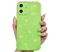 Svanove for iPhone 12 Mini Case Glitter, Sparkly Girly Cute Bling Sparkle Shiny Shimmer Bright Phone Case for Women, Glittery Thin Slim Jelly Soft Silicone Rubber Gel Plastic Cover, Neon Green Lime