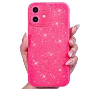 Svanove for iPhone 12 Mini Case Glitter, Sparkly Girly Cute Bling Sparkle Shiny Shimmer Bright Phone Case for Women, Glittery Thin Slim Jelly Soft Silicone Rubber Gel Plastic Cover, Neon Hot Pink