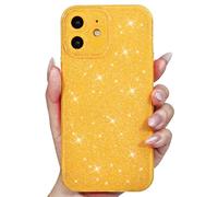 Svanove for iPhone 12 Mini Case Glitter, Sparkly Girly Cute Bling Sparkle Shiny Shimmer Bright Phone Case for Women Girls, Glittery Thin Slim Jelly Soft Silicone Rubber Gel Plastic Cover, Yellow