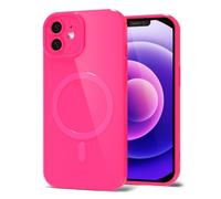 Svanove for iPhone 12 Mini Phone Case Silicone Magnetic, Compatible with Magsafe Case Cute for Women, Girly Bright Color Glossy Jelly Thin Slim Hard Mag Safe Rubber & Camera Cover, Neon Hot Pink
