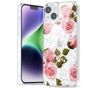 Svanove for iPhone 13/ iPhone 14 Case Flower, Girly Cute Clear Floral Aesthetic Design, Slim Thin Transparent Hard Shell Plastic Phone Case for Women Girls, Trendy Elegant Pattern, Rose Blossom