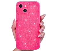 Svanove for iPhone 13 Mini Case Glitter, Sparkly Girly Cute Bling Sparkle Shiny Shimmer Bright Phone Case for Women, Glittery Thin Slim Jelly Soft Silicone Rubber Gel Plastic Cover, Neon Hot Pink