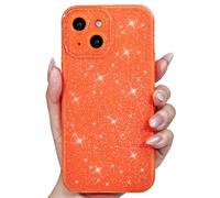 Svanove for iPhone 13 Mini Case Glitter, Sparkly Girly Cute Bling Sparkle Shiny Shimmer Bright Phone Case for Women Girls, Glittery Thin Slim Jelly Soft Silicone Rubber Gel Plastic Cover, Neon Orange